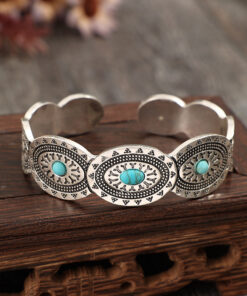 Synthetic Turquoise Open Adjustable Alloy Bracelet