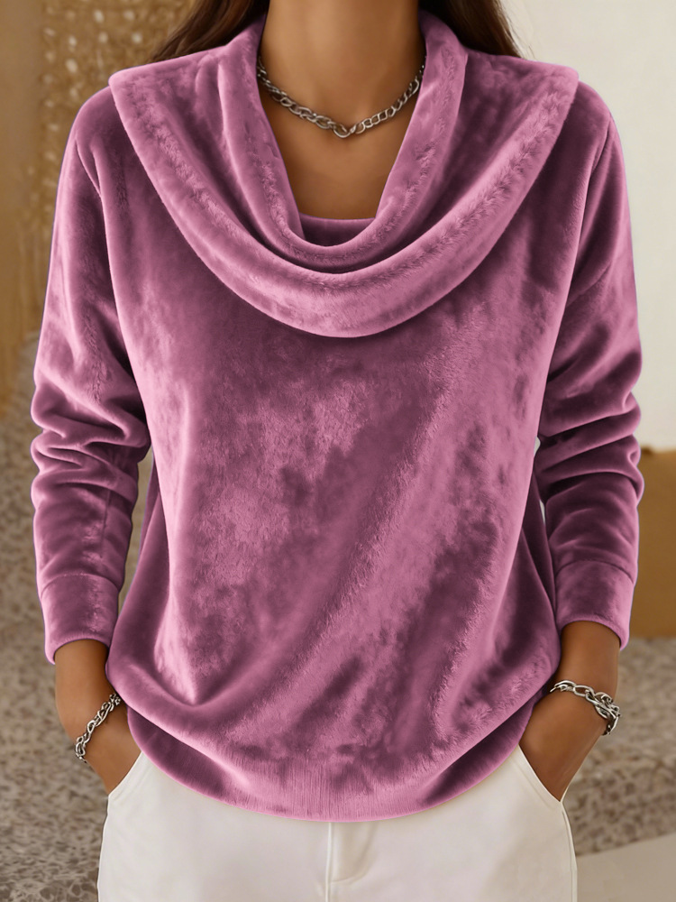 Casual Relaxed-fit Fashionable Solid-color Plush Long-sleeve Knit Top - Image 7