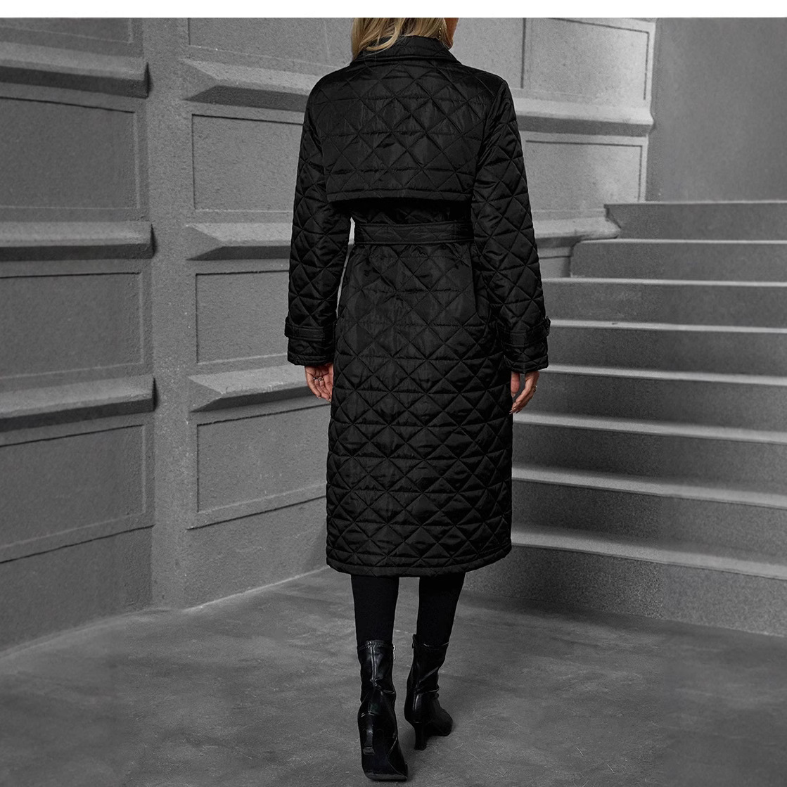 Quilted Embroidered Long Trench Coat Cotton-padded Jacket - Image 2