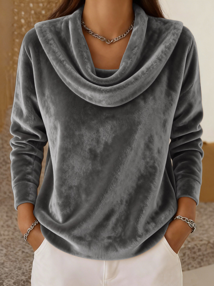Casual Relaxed-fit Fashionable Solid-color Plush Long-sleeve Knit Top - Image 9