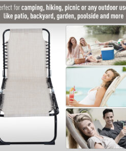 Foldable Chaise Lounge, 3-Position Reclining Back, Portable design and Breathable Mesh for Poolside, Camping, Hiking - Cream White - Image 7
