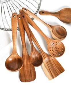 Teak Natural Wood Tableware Spoon Ladle Turner Rice Colander Soup Skimmer Cooking Tool Sets Spoon Scoop Kitchen Tools Gadgets