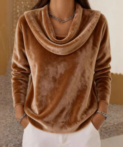 Alternative view of Casual Relaxed-fit Fashionable Solid-color Plush Long-sleeve Knit Top