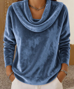 Casual Relaxed-fit Fashionable Solid-color Plush Long-sleeve Knit Top - Image 6