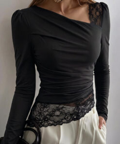 Dropped-shoulder Ruched Long-sleeve T-shirt