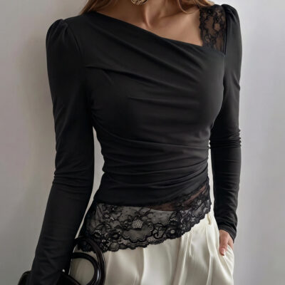 Dropped-shoulder Ruched Long-sleeve T-shirt