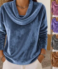 Casual Relaxed-fit Fashionable Solid-color Plush Long-sleeve Knit Top