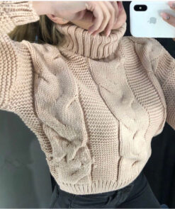 Women's Turtleneck Solid-Color Cable-Knit Pullover Casual Loose Sweater - Image 5