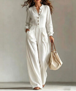 Alternative view of Jumpsuit With Buttons Waist-cinching Design And Pockets