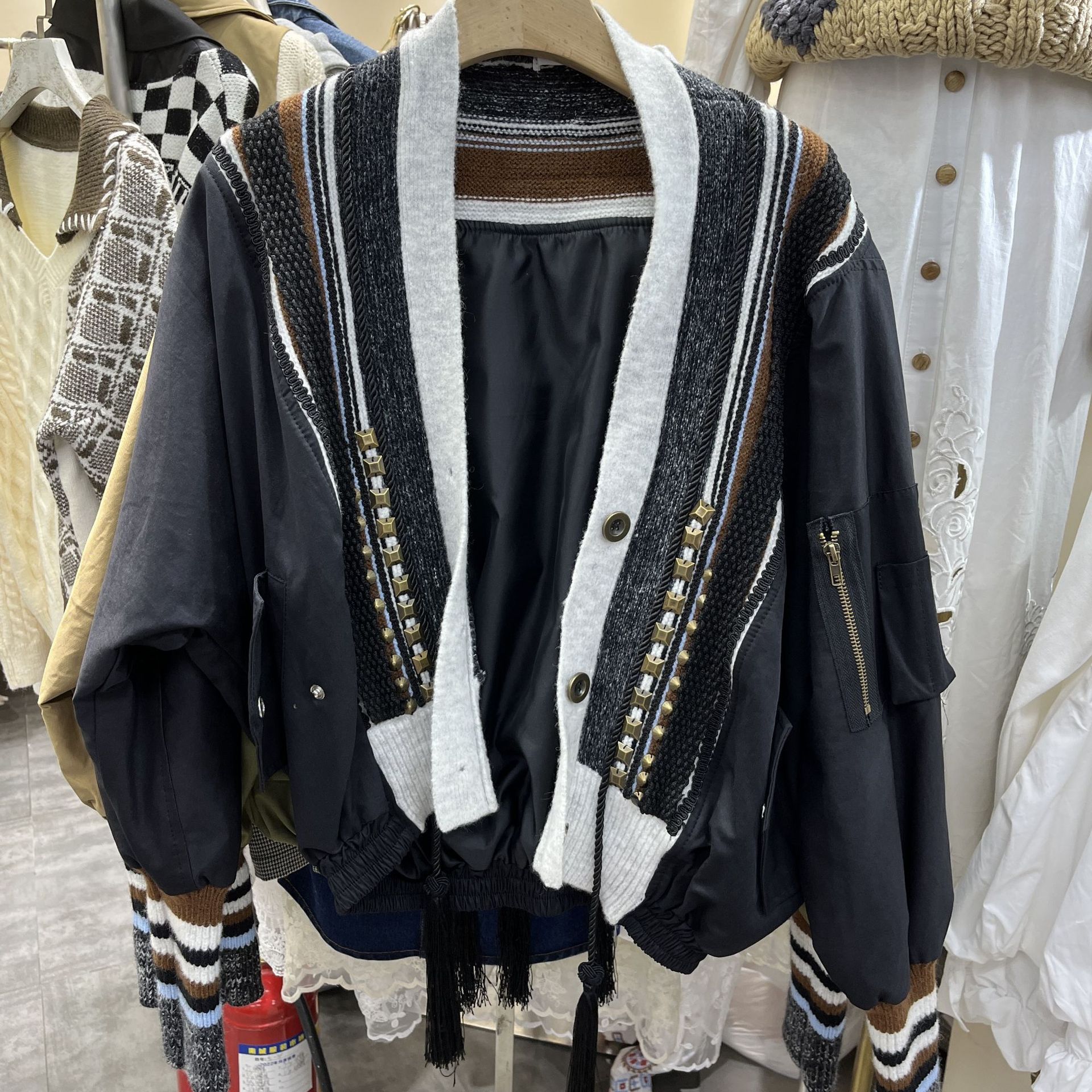 Arrival Fashionable Womens Jacket With Rivet Detailing Color-block Patchwork And Tassel Accents - Image 5