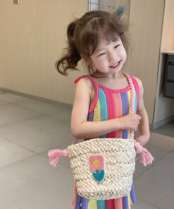 Children's Straw Handmade Knitted Messenger Bag