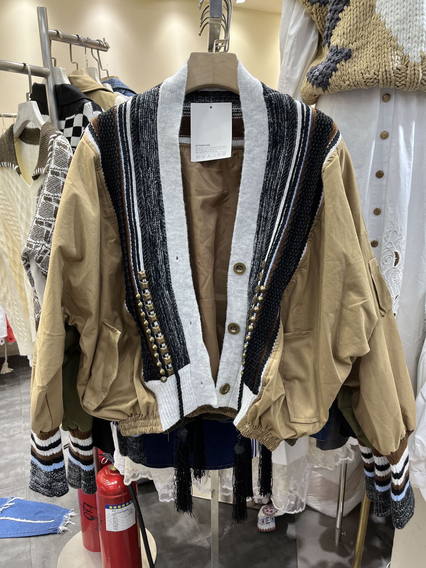 Arrival Fashionable Womens Jacket With Rivet Detailing Color-block Patchwork And Tassel Accents - Image 6