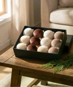 12Pcs Velvet Christmas Balls Ornaments Set, 80mm(3.15inch) Fabric Wrapped Xmas Baubles, Neutral Coffee Cream White Hanging Decorations for Christmas Tree Holiday Home Party - Image 7