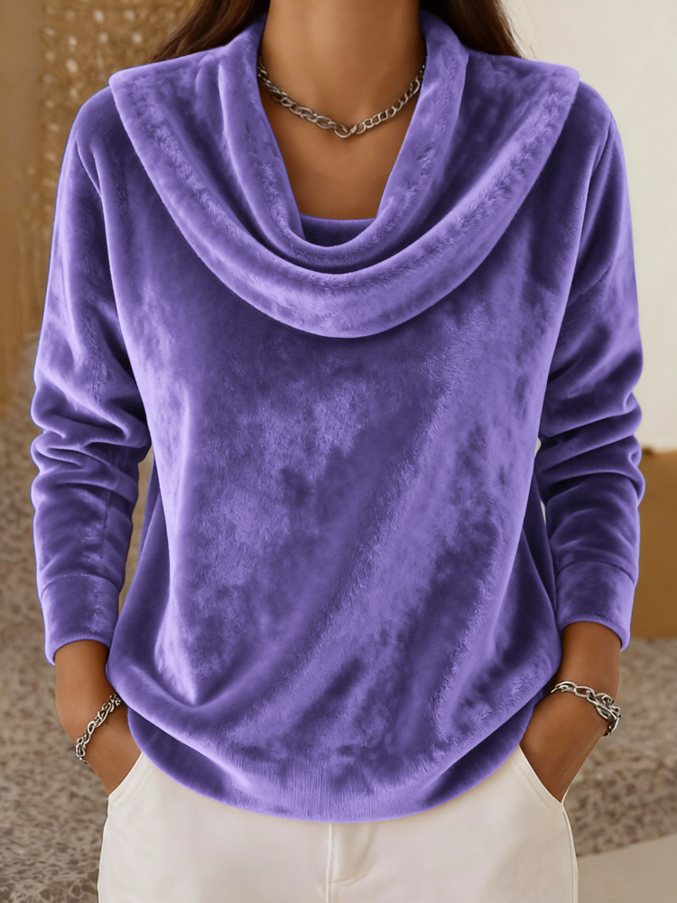 Casual Relaxed-fit Fashionable Solid-color Plush Long-sleeve Knit Top - Image 8
