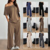 SpringSummer Women's Casual Solid-Color Sports Two-Piece Set