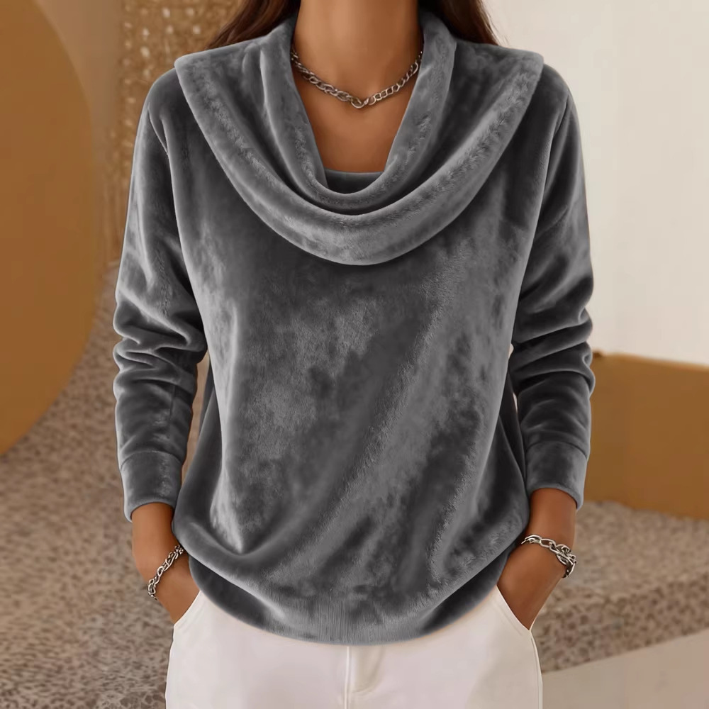 Casual Relaxed-fit Fashionable Solid-color Plush Long-sleeve Knit Top - Image 3