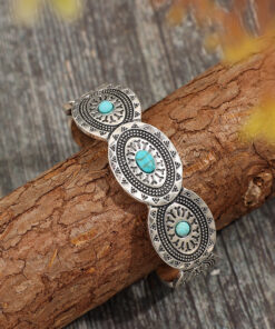 Synthetic Turquoise Open Adjustable Alloy Bracelet - Image 3