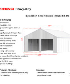 22FT x 23 FT Double Garage Steel Barn Shed – Cream Heavy Duty Metal Garage Storage Shed - The customer must have unloading capabilities, such as a forklift or crane - Image 8