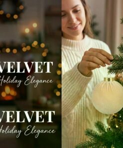 12Pcs Velvet Christmas Balls Ornaments Set, 80mm(3.15inch) Fabric Wrapped Xmas Baubles, Neutral Coffee Cream White Hanging Decorations for Christmas Tree Holiday Home Party - Image 3