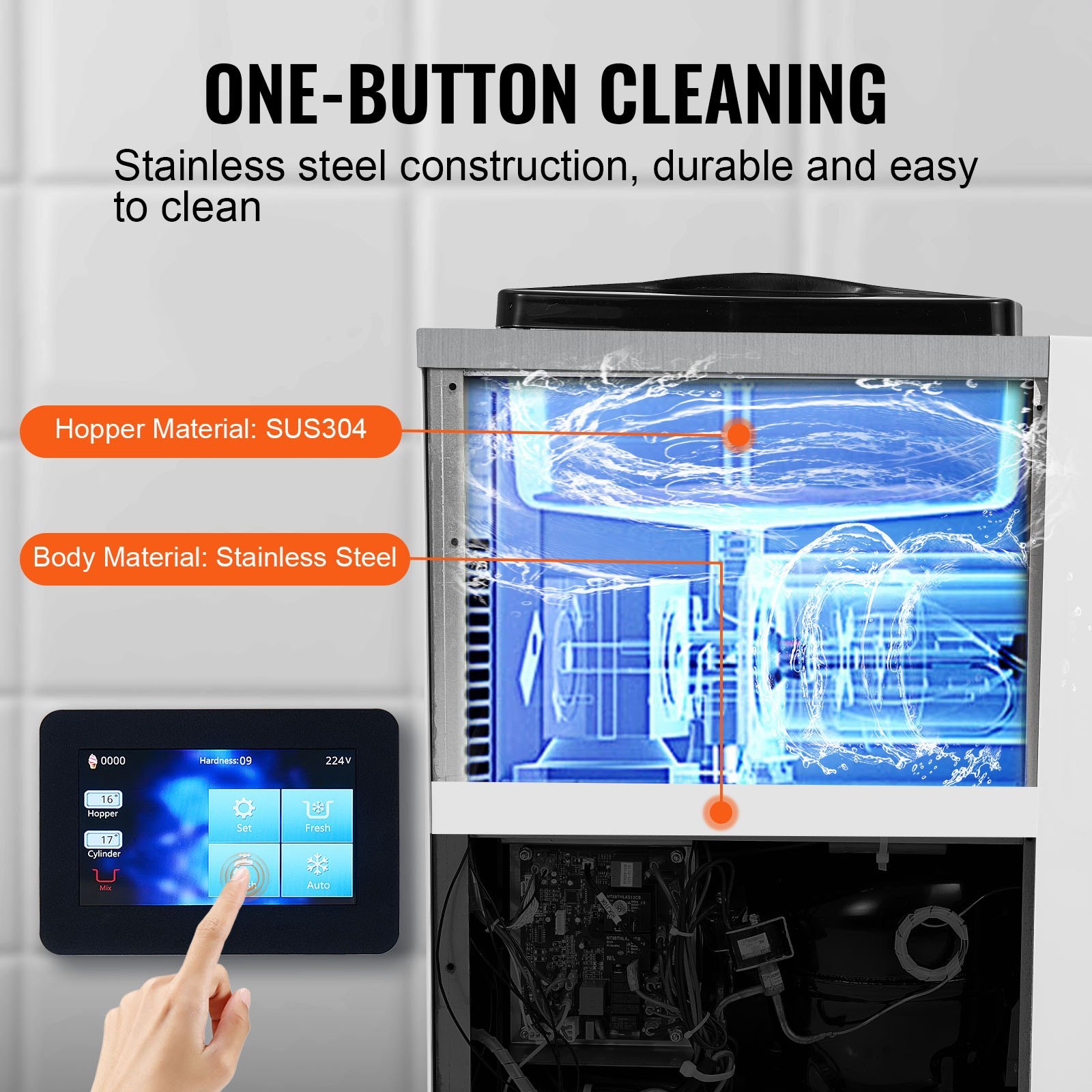 Commercial Ice Cream Machine, 10.6 QT/H Yield, 1000W Single Flavor Countertop Soft Serve Ice Cream Maker, 4L Hopper 1.6L Cylinder, Touch Screen Auto Clean Pre-cooling, For Restaurant Snack Bar - Image 4
