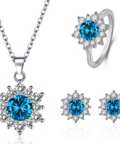 Alternative view of Elegant Full-diamond Snowflake Stud Earrings Pendant Necklace And Ring Jewelry Set