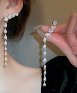 Zircon Teardrop Tassel Earrings For Women