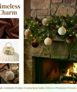 12Pcs Velvet Christmas Balls Ornaments Set, 80mm(3.15inch) Fabric Wrapped Xmas Baubles, Neutral Coffee Cream White Hanging Decorations for Christmas Tree Holiday Home Party - Image 5