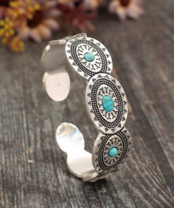 Synthetic Turquoise Open Adjustable Alloy Bracelet - Image 5