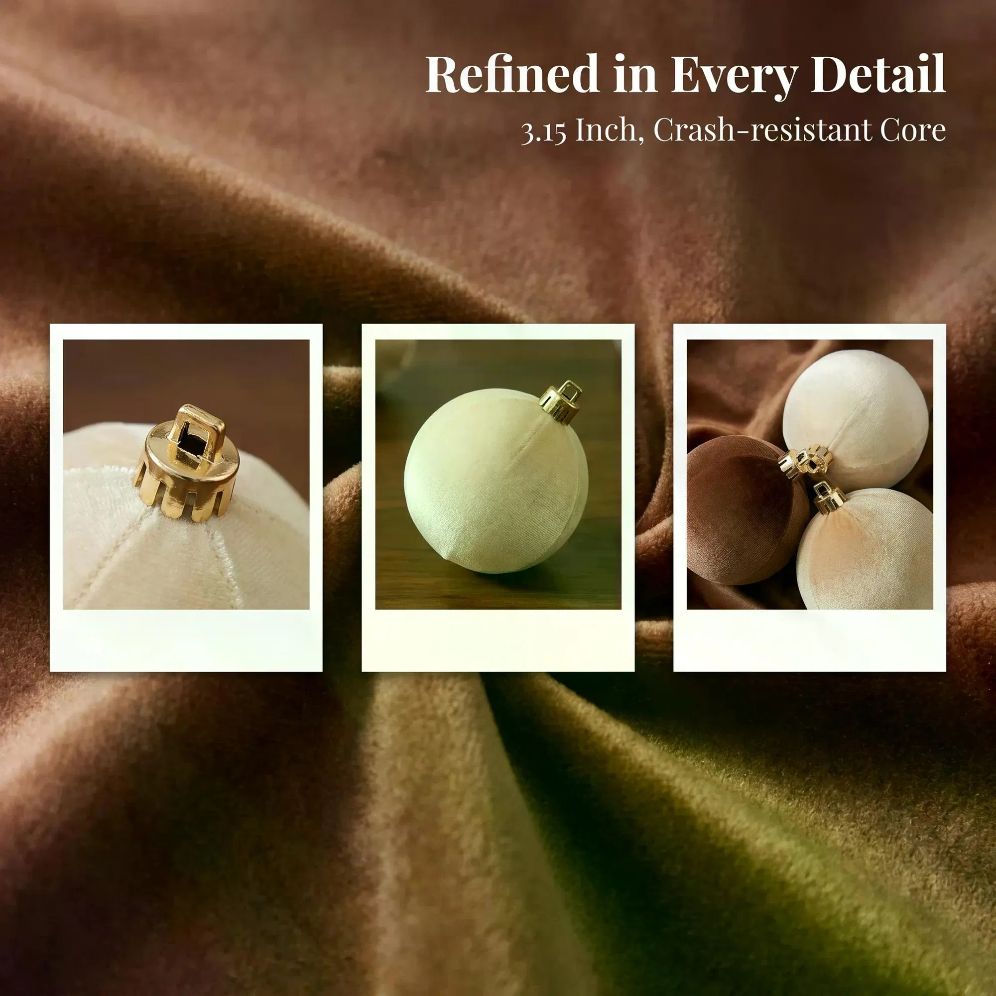12Pcs Velvet Christmas Balls Ornaments Set, 80mm(3.15inch) Fabric Wrapped Xmas Baubles, Neutral Coffee Cream White Hanging Decorations for Christmas Tree Holiday Home Party - Image 4