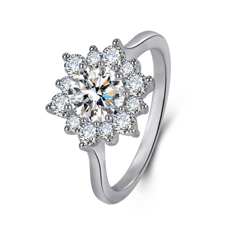 Elegant Full-diamond Snowflake Stud Earrings Pendant Necklace And Ring Jewelry Set - Image 10