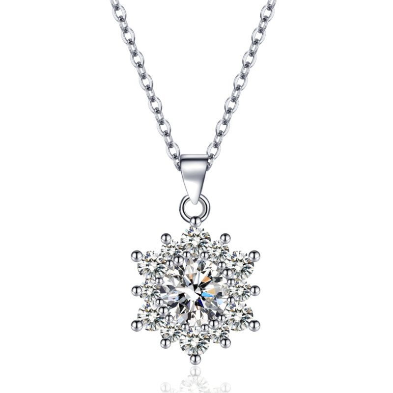 Elegant Full-diamond Snowflake Stud Earrings Pendant Necklace And Ring Jewelry Set - Image 6