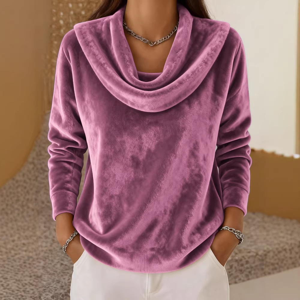 Casual Relaxed-fit Fashionable Solid-color Plush Long-sleeve Knit Top - Image 4