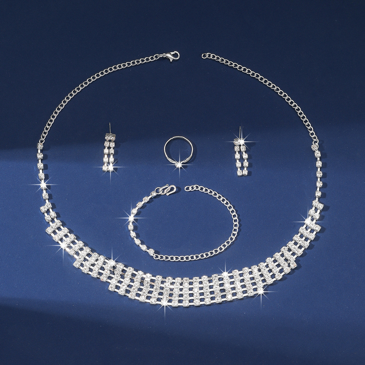 Claw Chain Necklace Bracelet Earrings Four-piece Ring Set Pack - Image 3