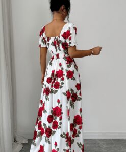 Alternative view of Elegant Vintage Rose-print Puff-sleeve Maxi Dress