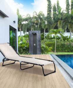 Alternative view of Foldable Chaise Lounge, 3-Position Reclining Back, Portable design and Breathable Mesh for Poolside, Camping, Hiking - Cream White