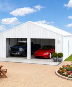 22FT x 23 FT Double Garage Steel Barn Shed – Cream Heavy Duty Metal Garage Storage Shed - The customer must have unloading capabilities, such as a forklift or crane - Image 4