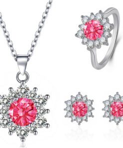 Elegant Full-diamond Snowflake Stud Earrings Pendant Necklace And Ring Jewelry Set - Image 3
