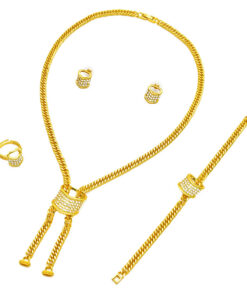 Best-selling Dubai Bride 24k Gold-plated Necklace Bracelet Earring Ring Four-piece Set - Image 5