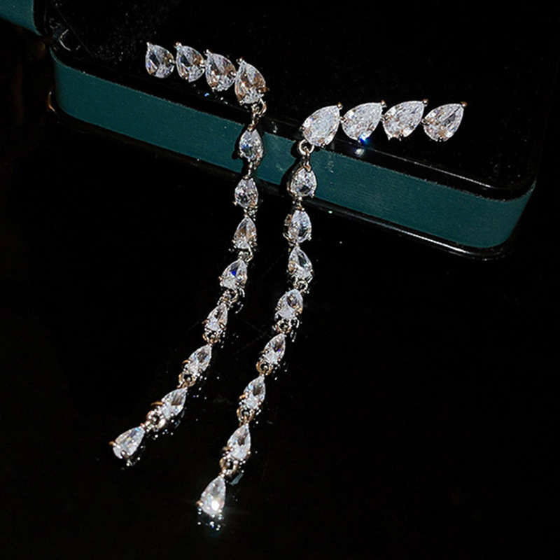 Zircon Teardrop Tassel Earrings For Women - Image 2