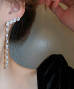 Zircon Teardrop Tassel Earrings For Women - Image 3