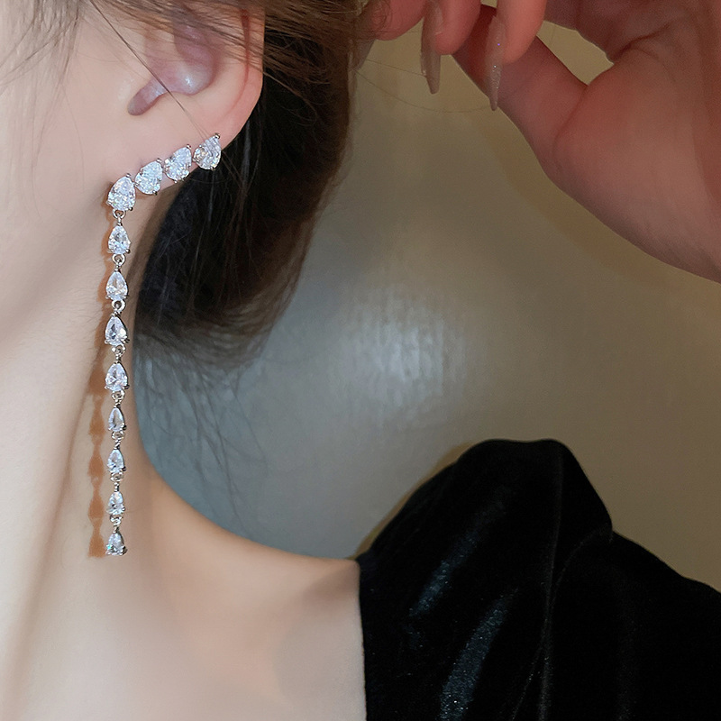 Zircon Teardrop Tassel Earrings For Women - Image 3