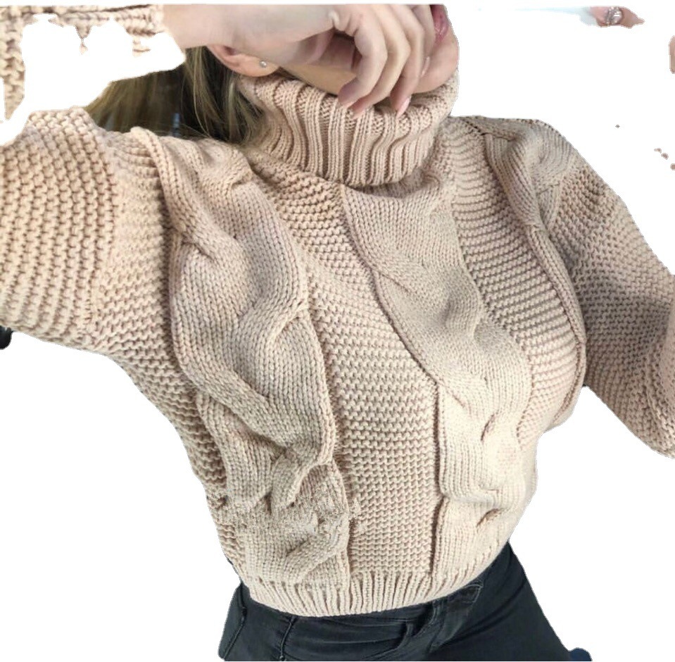 Women's Turtleneck Solid-Color Cable-Knit Pullover Casual Loose Sweater - Image 4
