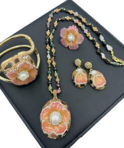 New Natural Tourmaline Inlaid Pearl Flower-shaped Suit - Image 5