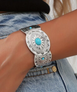 Alternative view of Synthetic Turquoise Open Adjustable Alloy Bracelet