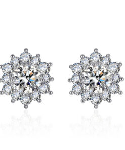 Elegant Full-diamond Snowflake Stud Earrings Pendant Necklace And Ring Jewelry Set - Image 7