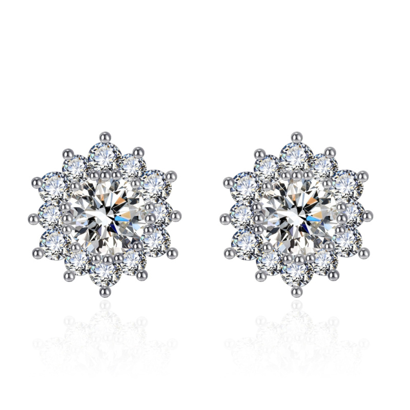 Elegant Full-diamond Snowflake Stud Earrings Pendant Necklace And Ring Jewelry Set - Image 7