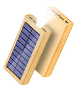 Alternative view of Solar-powered Wood-grain Power Bank Outdoor Portable Charger With LED Light