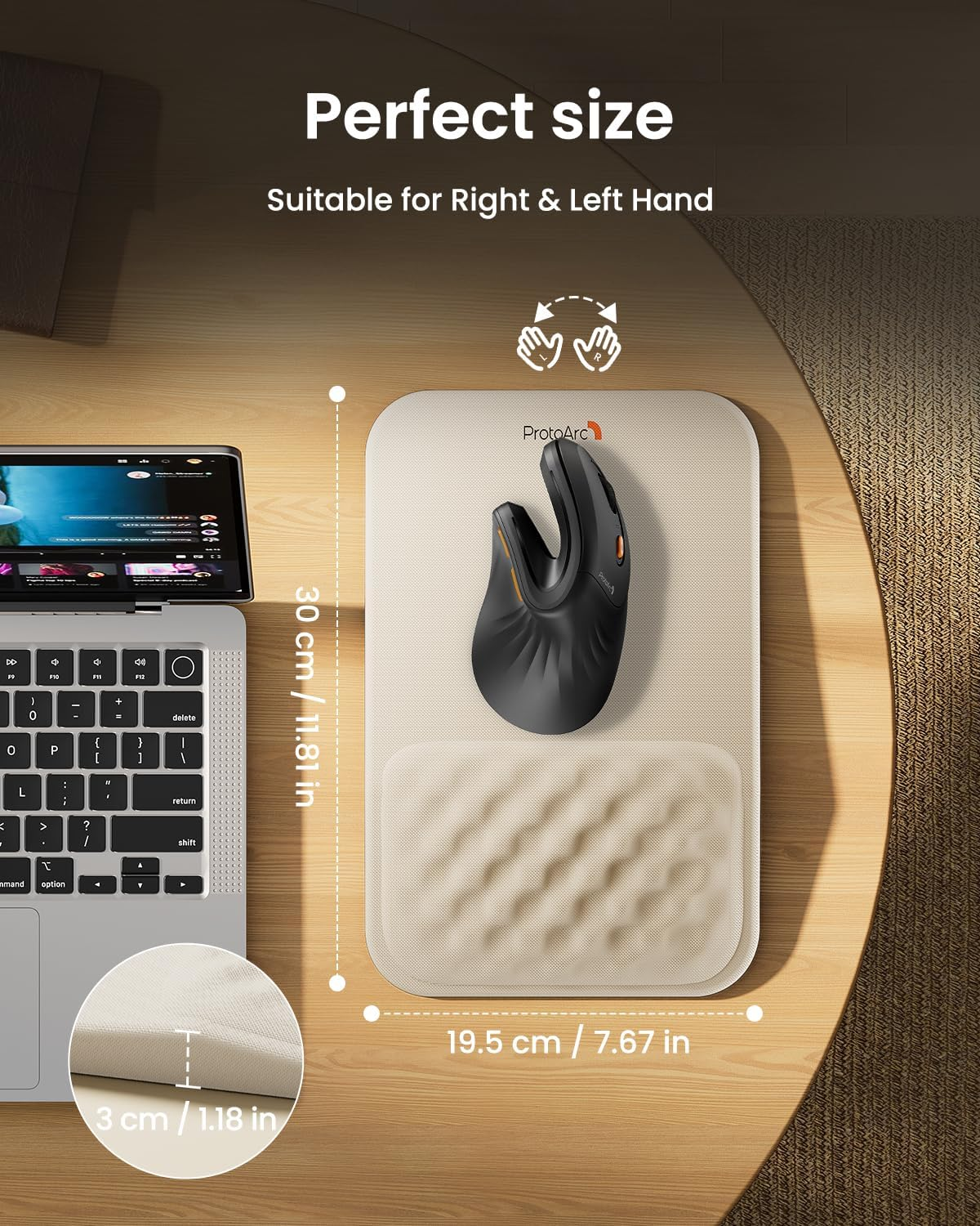 MP50 Ergonomic Mouse Pad with Wrist Support, Lycra Surface, Beige - Image 7