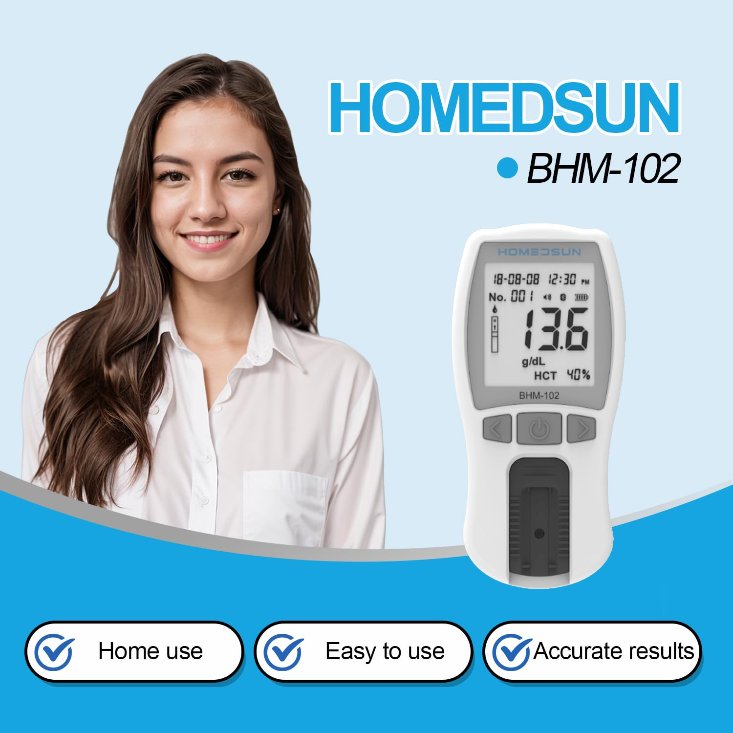 HSBHM102 Portable Hemoglobin Analyzer Kit with 25 Strips Lancets - Image 3