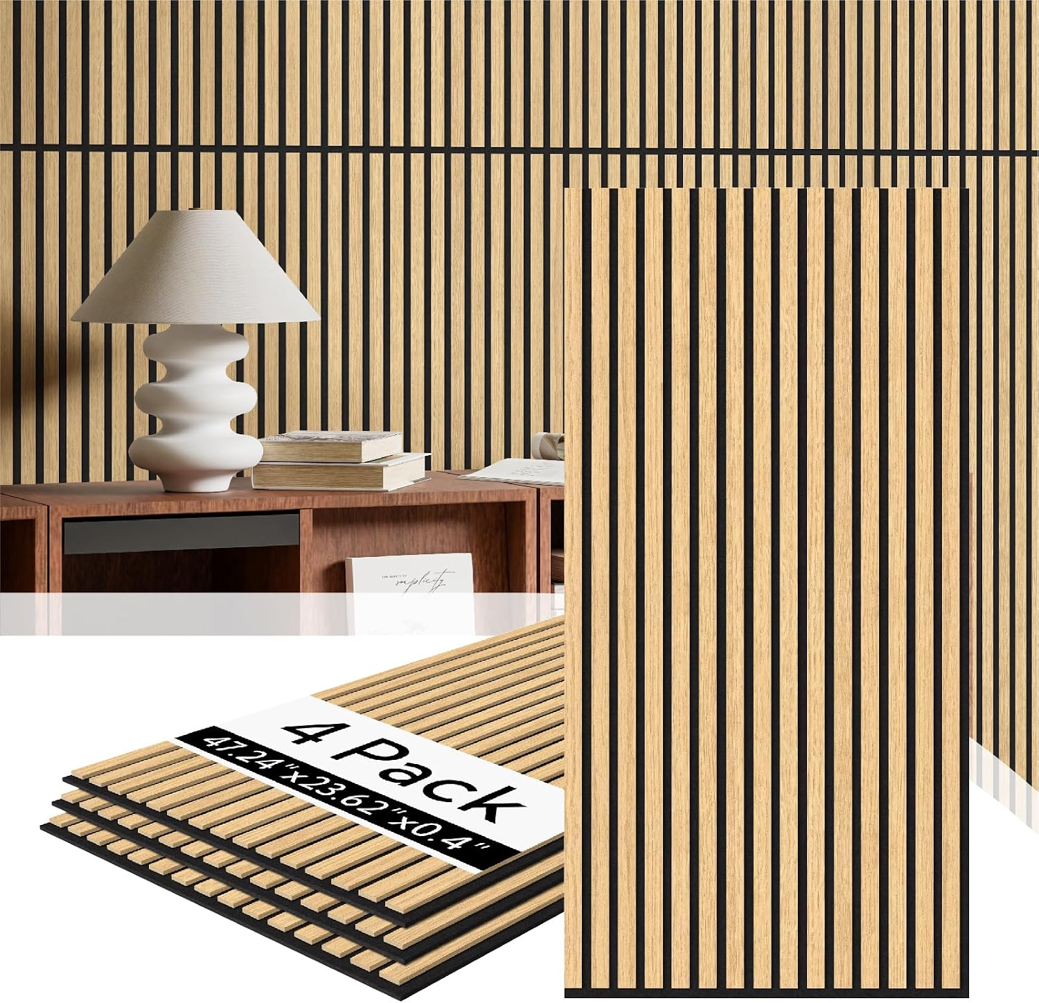 Wood Slat Wall Panels 4 Pack, Acoustic Wall Panels, 47.24'' X 23.62" Each 3D Wall Panels for Interior Wall Decor (Warm Oak)